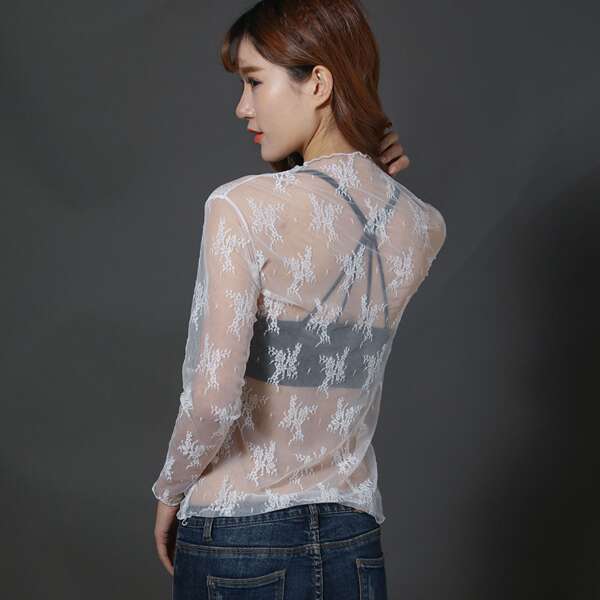 Blusa de malha de renda feminina