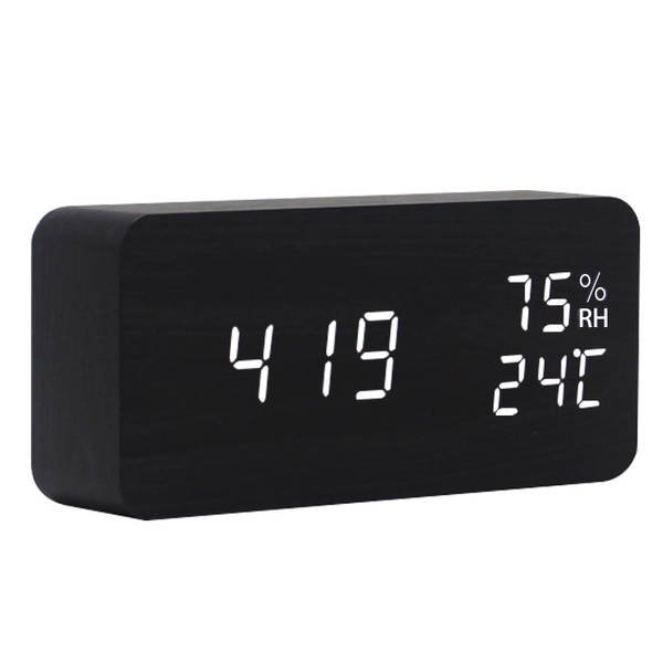 Novo relógio de madeira LED Home Sound Control Relógio inteligente LED Relógio criativo de luz noturna silencioso de temperatura de umidade