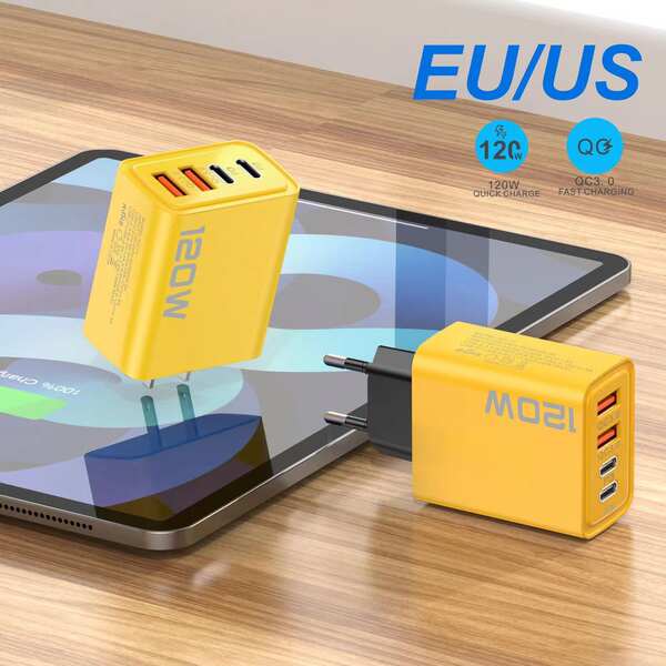 120W Dual PD + Dual USB Carregador para Apple 15 Huawei celular Dual-Typec Smart Carregador Rápido