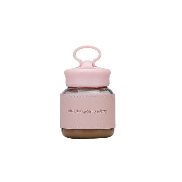 300ml de vidro resistente a altas temperaturas de copo gorduroso telemóvel de apoio bonito copo de água com copo de copo de vidro para copo de presente por atacado