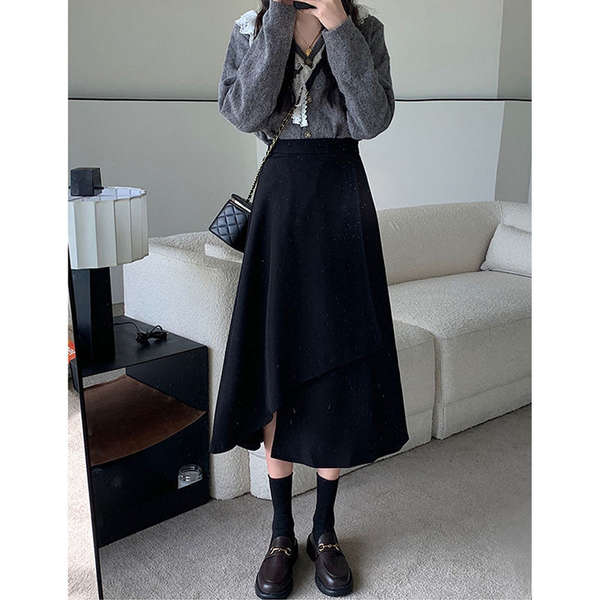 Vestido Preto Longo de Lã