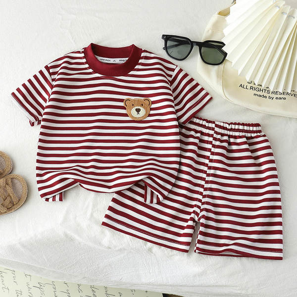 Conjunto short manga curta infantil listrado