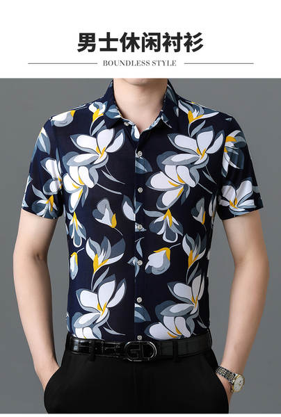 Camisa masculina de algodão flor