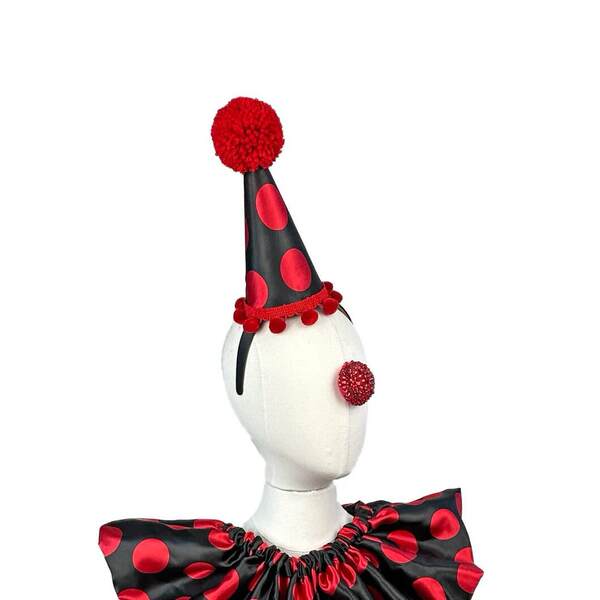 Crianças Halloween vestir-se de cor-de-rosa e preto palhaço circo decorado com rosas rosa