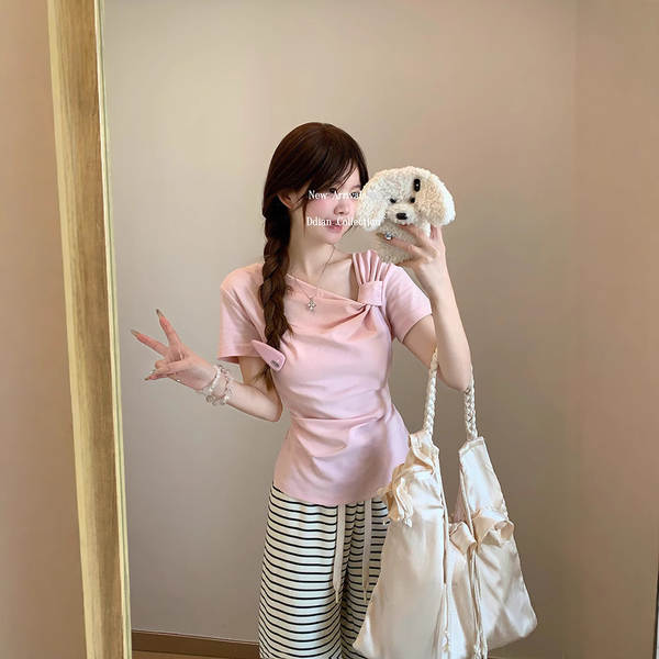 Camisa feminina rosa curta