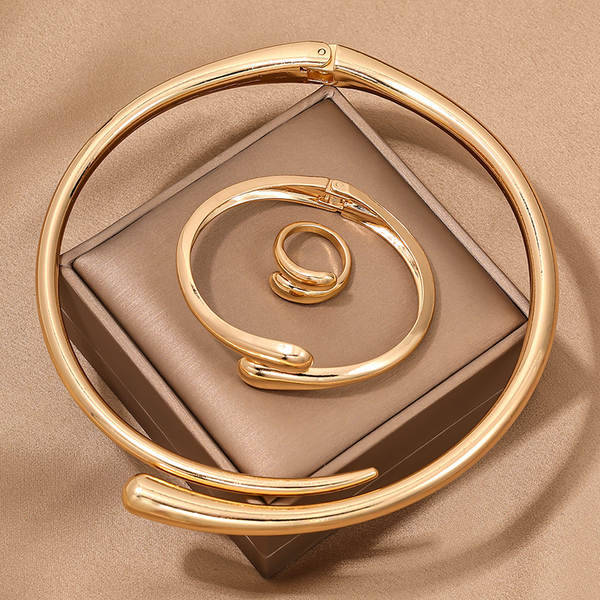 1 conjunto de moda europeia-americana simples metal pesado geométrico de forma de círculo brilhante feminino pulseira anel de joalharia