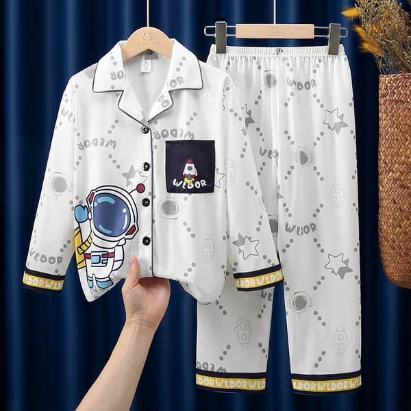 Crianças do Sudeste Asiático roupas de dormir meninos com mangas compridas calças bonitas desenhos animados primavera outono roupas para meninos vestir em casa no verão