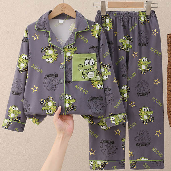 Crianças do Sudeste Asiático roupas de dormir meninos com mangas compridas calças bonitas desenhos animados primavera outono roupas para meninos vestir em casa no verão