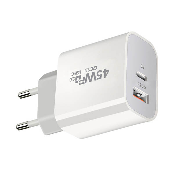 Carregador de PD padrão 45W Adaptador de PD duplo 45W para carregador de nitrogênio IP16X para celulares