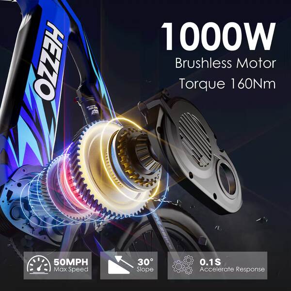 HEZZO bicicletas elétricas de fibra de carbono de 1500W26 polegadas de velocidade de neve de longa duração