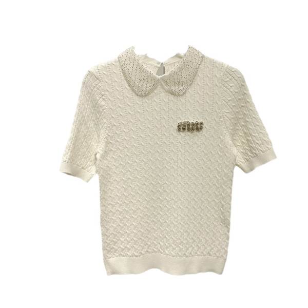Listen doce oferta primavera miu casaco de boneca branco de mangas curtas de trabalho pesado T-shirt de borracha de verão