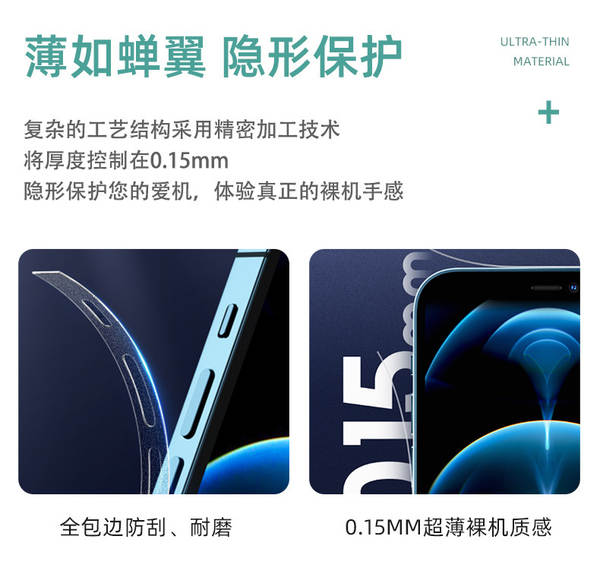 Aplicável ao iPhone Apple 17e/promax transparente de borda lateral invisível 16plus/e de alta definição