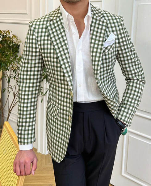 跨境外贸定制款单排两粒扣格子西装外套男士休闲修身西服上衣男