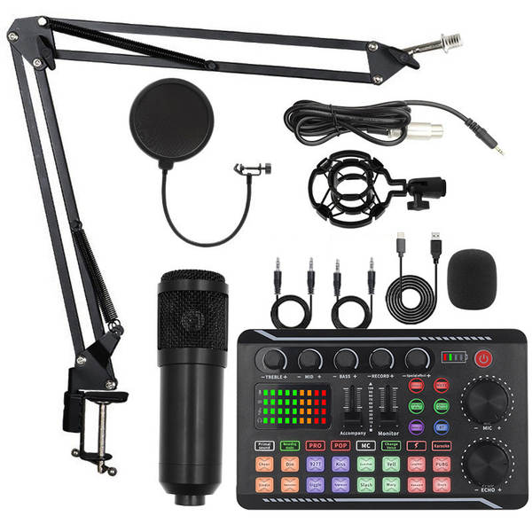 BM800 microfone f998 telemóvel cartão de voz em inglês computador USB aparelho de podcast kit de fone de ouvido ao vivo