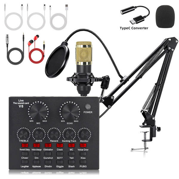 Cartão de som inglês F998 microfone V8S transfronteiriço placa de gravação de computador de transmissão ao vivo equipamento de podcast completo