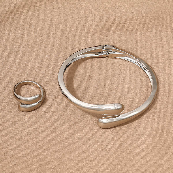 1 conjunto de moda europeia-americana simples metal pesado geométrico de forma de círculo brilhante feminino pulseira anel de joalharia