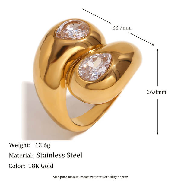 Modelos de design de moda europeu-americano personalizados de mão de aço inoxidável 18K de ouro duplo-cabeça de serpente anel feminino