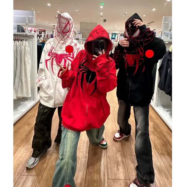 2024 Transfronteiriço Europa e América Peso pesado camisa de algodão masculino e feminino casal Homem-Aranha Vestido de guarda-roupa de tamanho superior casaco