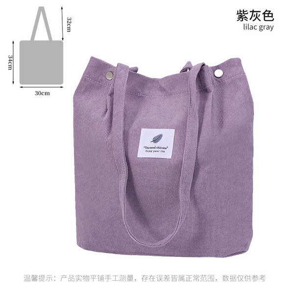 ins风简约灯芯绒帆布包双肩带帆布袋旅行外出收纳包女包单肩包