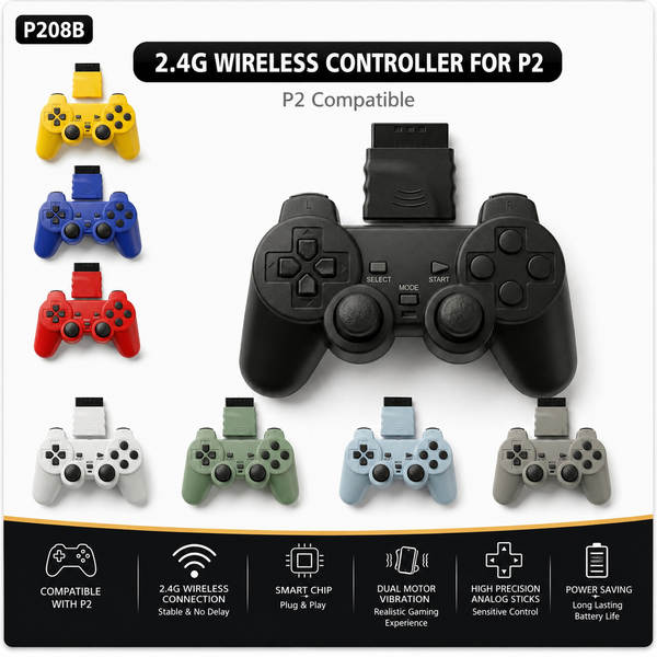 Jogo sem fio PS2 bracelete duplo vibração 2.4G bracelete sem fio com suporte para PS2 host transparente cor