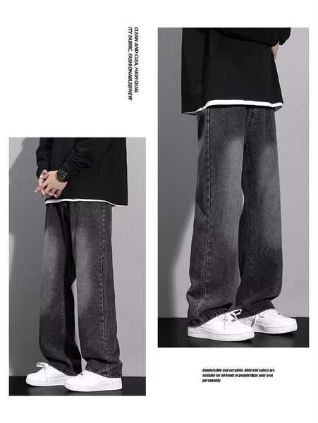 Americano vintage fazer jeans velhos homens relaxante calças retas de pernas largas calças adolescentes tendência high street casual calças longas
