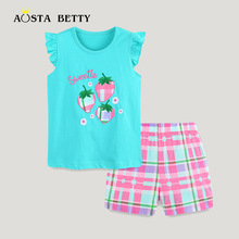 26 verão novo T-shirt menina amor arco-íris impressão crianças roupa esportiva de algodão bebê corda curta luva roupa