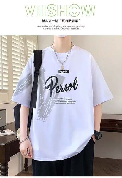 T-Shirt adolescente de verão novo menino estudante relaxante bonito gelado meia-mancha roupa menino grande menino