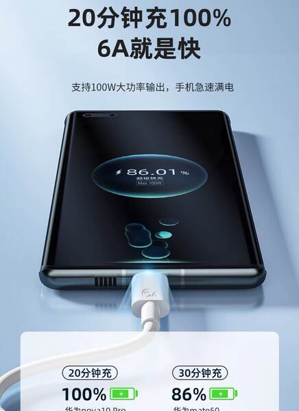 Linha de carregamento super rápido de 66W para Huawei Mate 60 Pro Android Phone Type-C P70P50