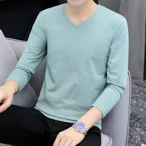T-shirts masculinos com mangas longas de cor pura com camisa interior masculina de outono de resiliência masculina de luxo