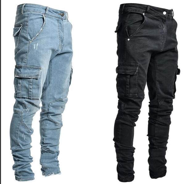 2022 Euro-americano transfronteiriço novo jeans masculino bolso lateral pequeno pé apertado jeans