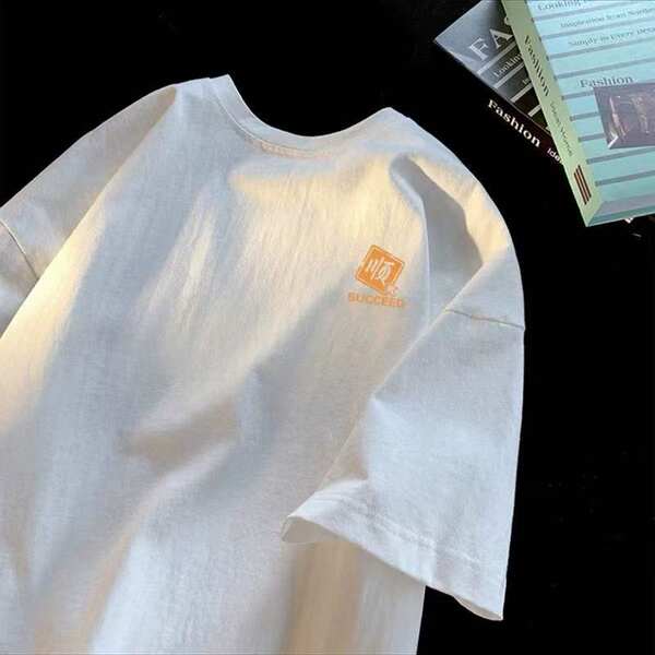 T-shirt de pulseira curta 200 gramas de verão novo de algodão puro masculino semi-pulseiro coreano de moda camisa de baixo