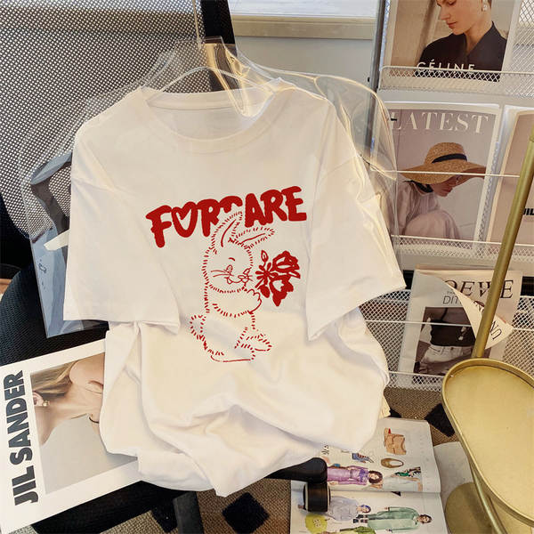 Camiseta feminina de algodão curta