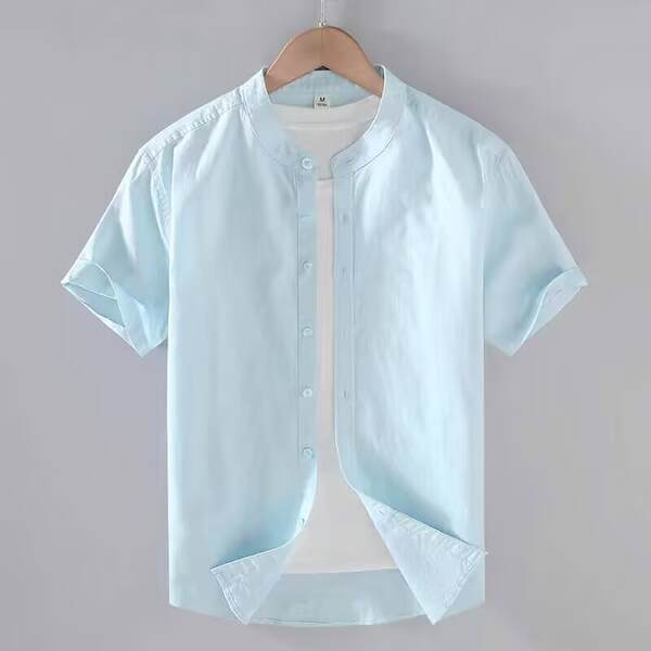 T-shirts masculinos de manga de cor pura com mangas curtas de verão baseado em roupas de manga fina e fina de estilo chinês