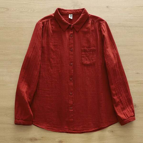 Venda direta do fabricante Camisa feminina de algodão puro de duas camadas Camisa feminina de algodão integral de primavera outono