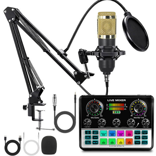 Cartão de som inglês F998 microfone V8S transfronteiriço placa de gravação de computador de transmissão ao vivo equipamento de podcast completo