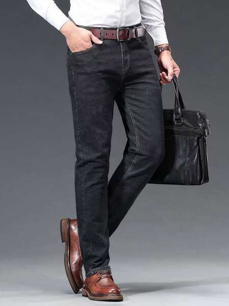 Fabricante atacado calça reta jeans 2026 primavera outono novo calça alta calças longas homens negócios de lazer calças jeans