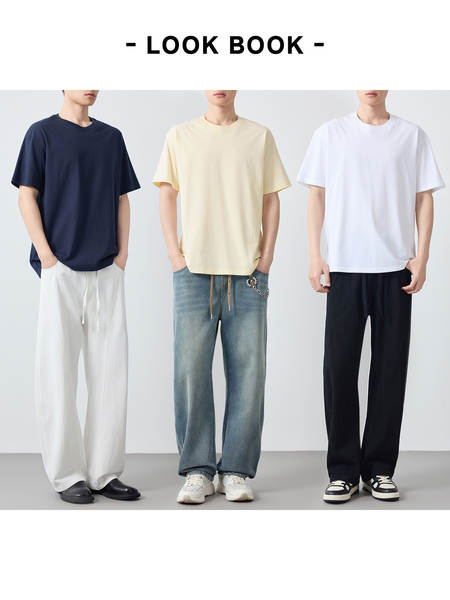 T-shirt masculino de algodão puro de 230 g para homens de verão de 2026 75265.
