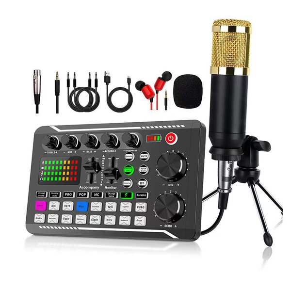 BM800 microfone f998 telemóvel cartão de voz em inglês computador USB aparelho de podcast kit de fone de ouvido ao vivo