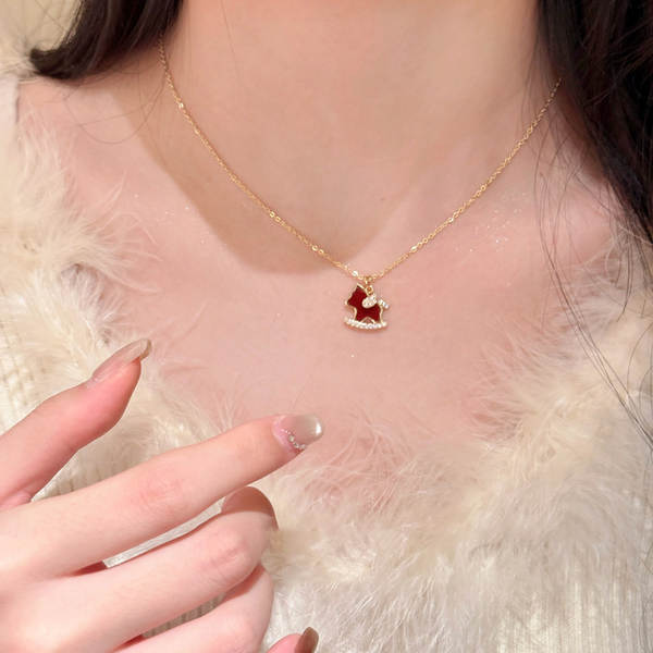 18K verdadeiro ouro elétrico de diamante de cavalo colar colarinho novo chinês do ano do destino conjunto de jóias de luxo de qualidade de jóias