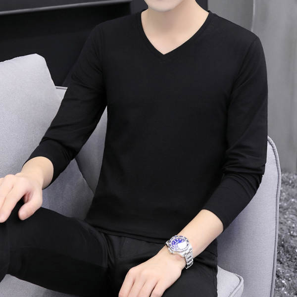 T-shirts masculinos com mangas longas de cor pura com camisa interior masculina de outono de resiliência masculina de luxo