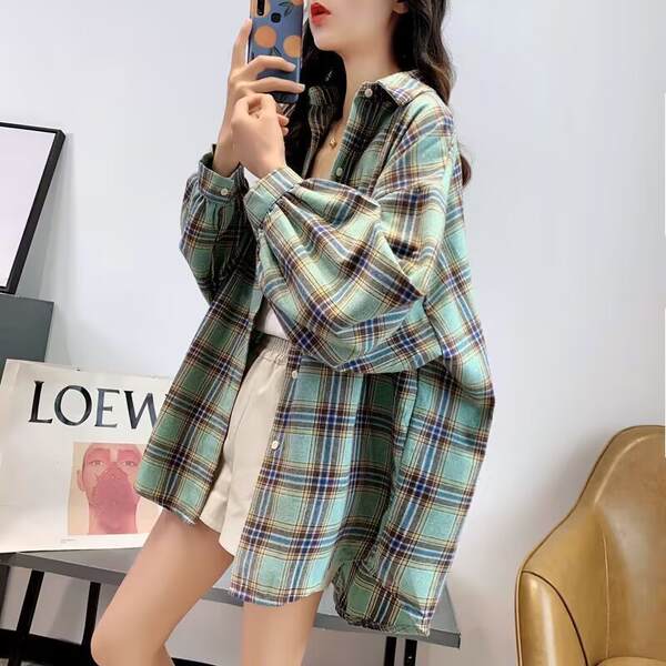 Camisa xadrez larga de outono