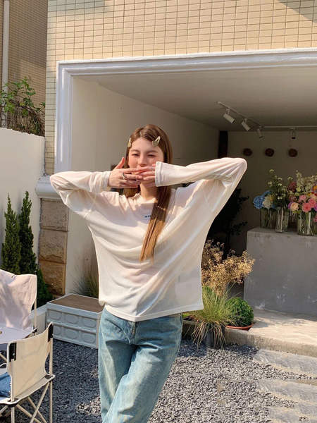 Camiseta feminina de manga longa para verão