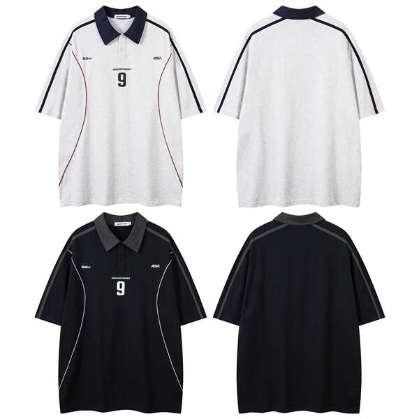 Vestido masculino de verão de 2025 novo estilo americano de t-shirt de polo esportivo em linha com mangas curtas de casal