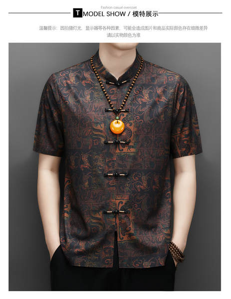 2026 verão velho homem chinês pai vestido de chinês velho de mãos curtas homem vestido de estilo nacional camisa masculina