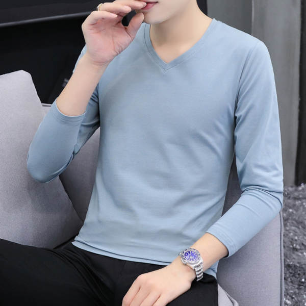 T-shirts masculinos com mangas longas de cor pura com camisa interior masculina de outono de resiliência masculina de luxo