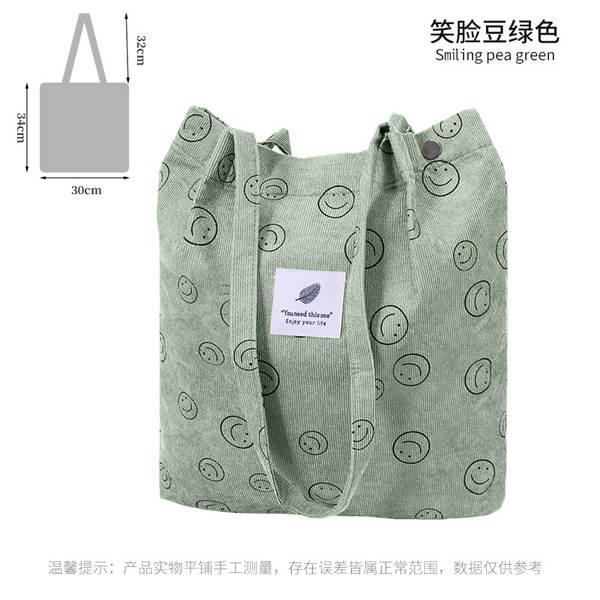 ins风简约灯芯绒帆布包双肩带帆布袋旅行外出收纳包女包单肩包
