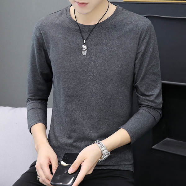 T-shirts masculinos com mangas longas de cor pura com camisa interior masculina de outono de resiliência masculina de luxo