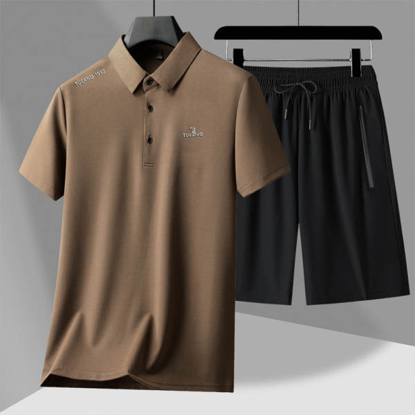 Dia dos Pais Papai vestido de gelo de verão pulseira POLO calças curtas dois conjuntos de homens mais velhos