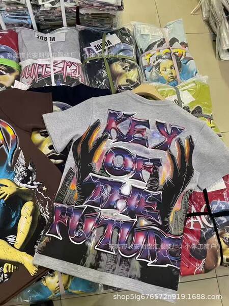 1688 T-shirt masculino de alta qualidade de atacado 400 gramas de impressão americana peso pesado de algodão puro mangas curtas com exportação de mercadorias suficiente