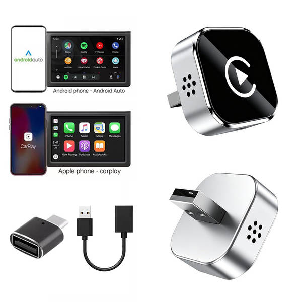 Adaptador de carro carplay sem fio com suporte para Apple Android Phone 2 em 1 caixa sem fio